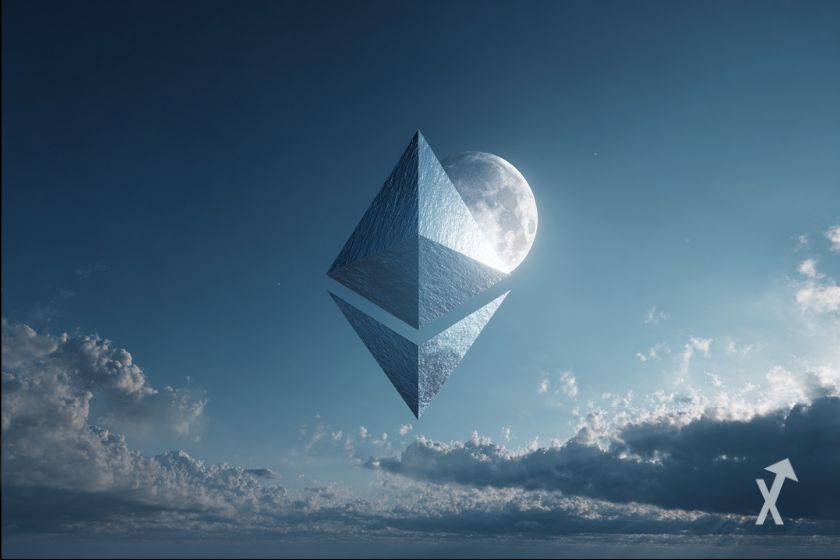 Ethereum-Logo neben dem Mond