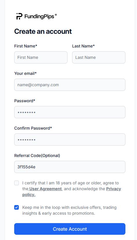 FundingPips-Konto erstellen