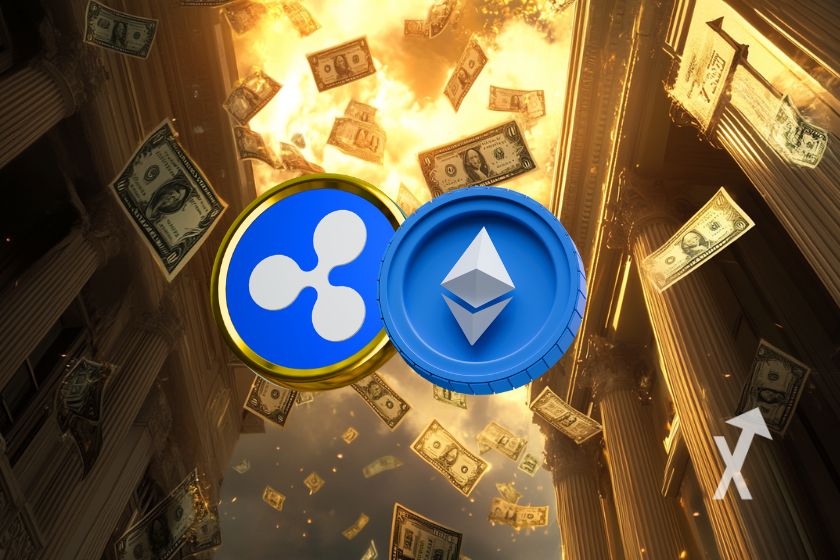 XRP, Ethereum und ETH-Staking Tätigkeit illustration.