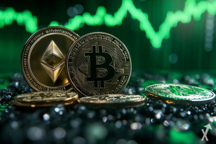 Bitcoin und Ethereum Kryptowährungen Symbolbild