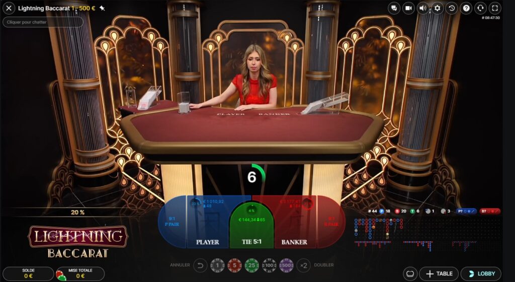 eine partie de lightning baccarat