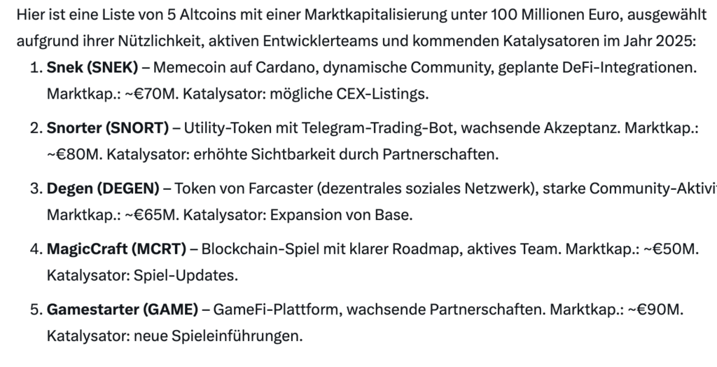 Antwort auf den Grok-Prompt zu Altcoins