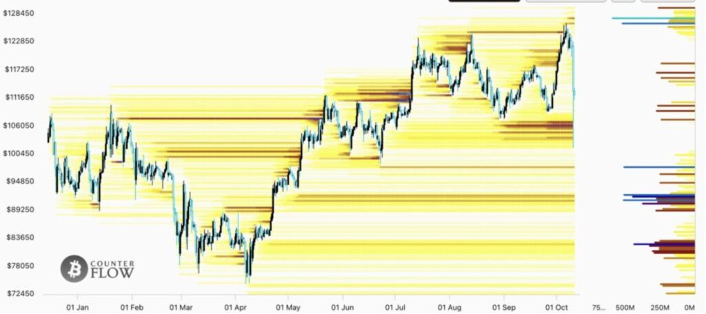Bitcoin Liquidations-Heatmap über 1 Monat