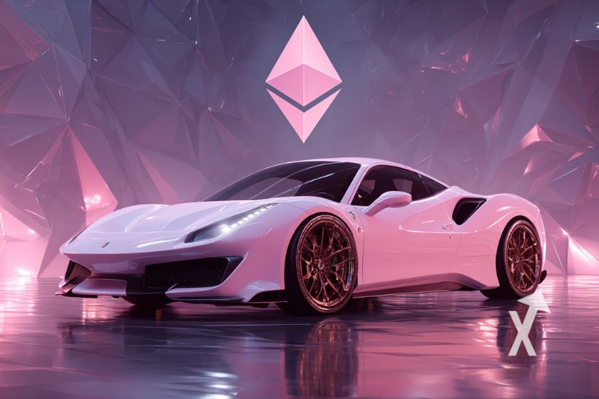 Hülle für Ethereum ETH und Ferrari.