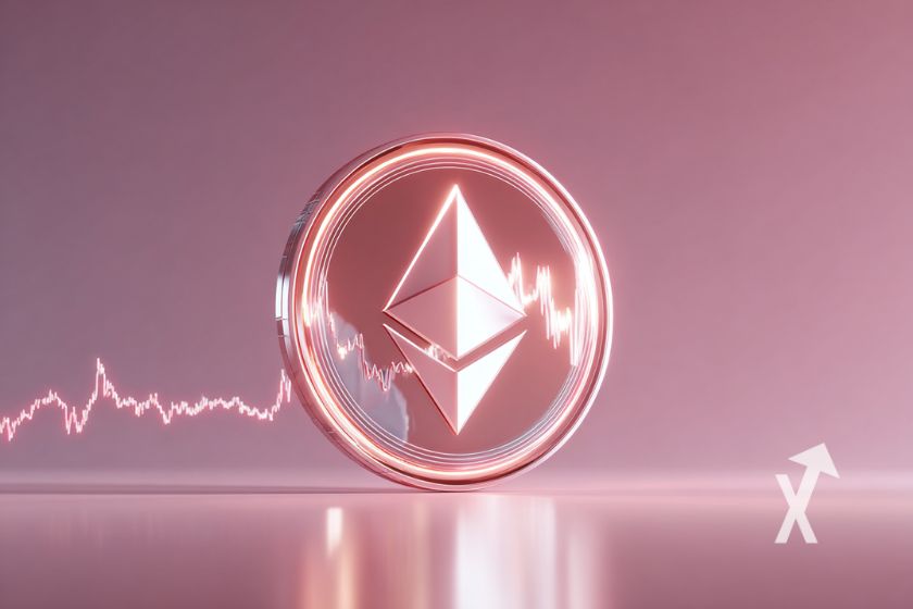 "Ethereum Münze auf rosa Hintergrund"