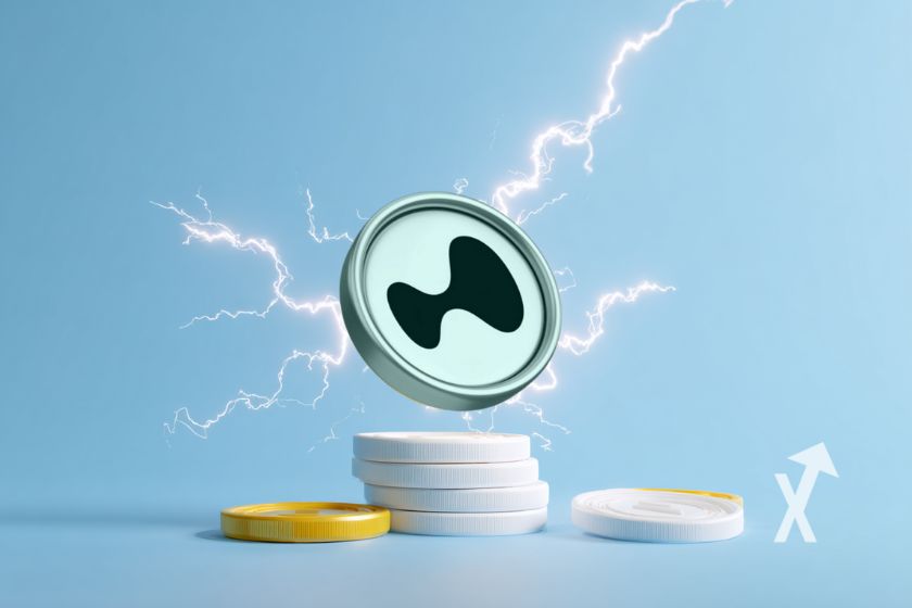 Hyperliquid HYPE Token auf blauem Hintergrund.