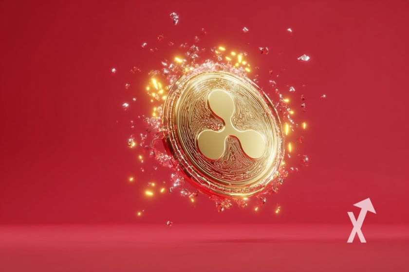Münze XRP auf rotem Hintergrund (Red XRP coin on red background)