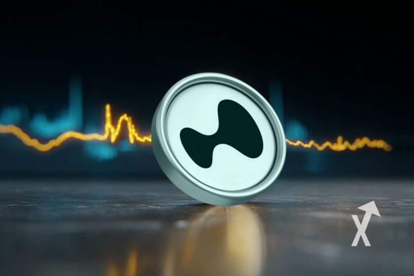 Kante von Hyperliquid HYPE auf schwarzem Hintergrund.