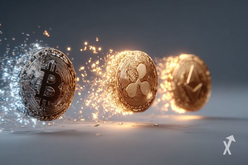 BTC, ETH und XRP Token.