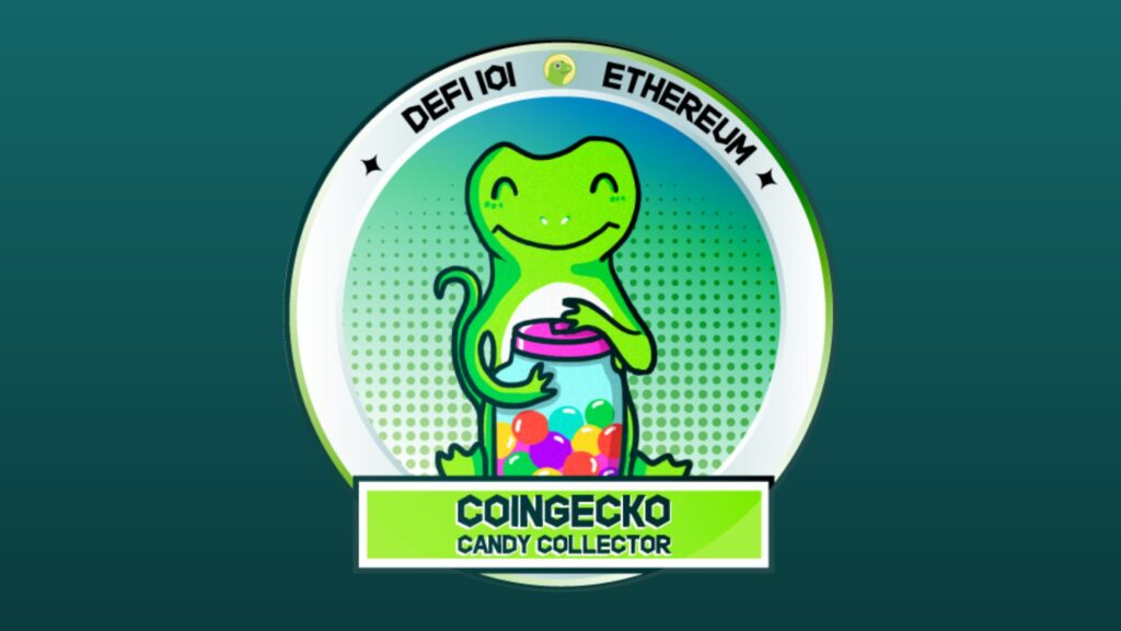 Das CoinGecko Candy Logo auf dunkelgrünem Hintergrund