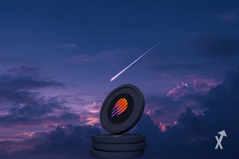 Meteorit am Himmel, MET-Token auf dem Boden.