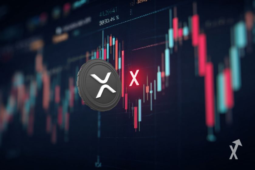 XRP Token auf rotem Graphen.