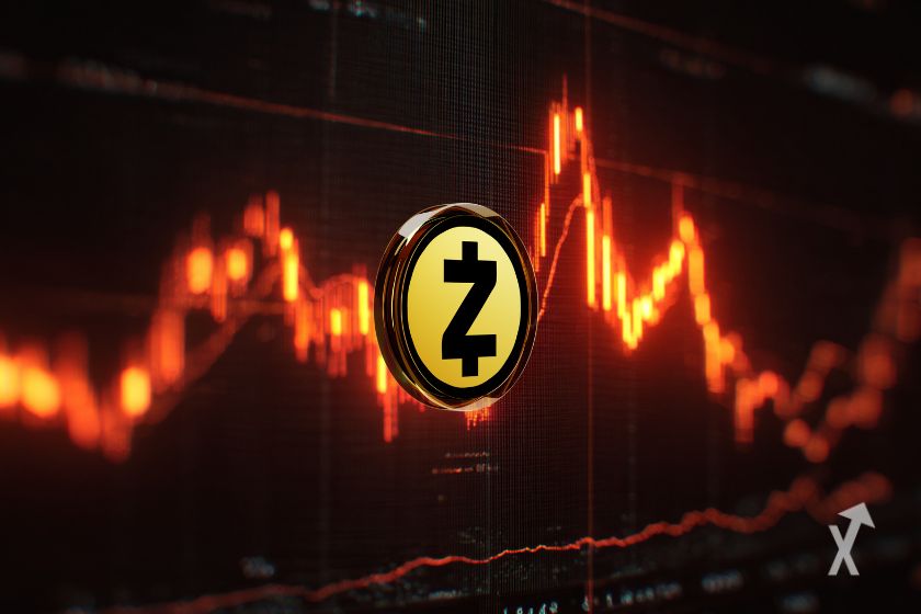 ZEC Token in orange candlestick chart.
