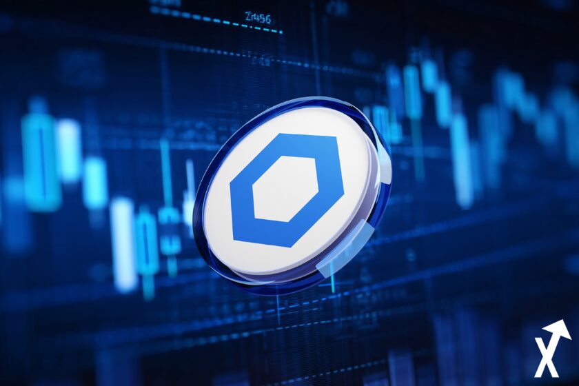 Chainlink-Token auf Trading-Chart im Krypto-Währungshandel.