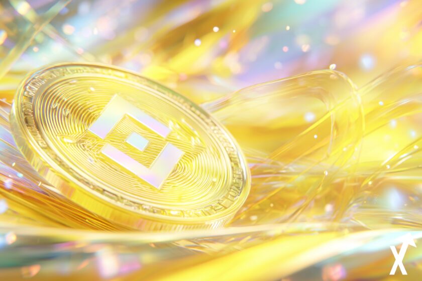 BNB Münze gelb weiß Kette Krypto-Konzept.