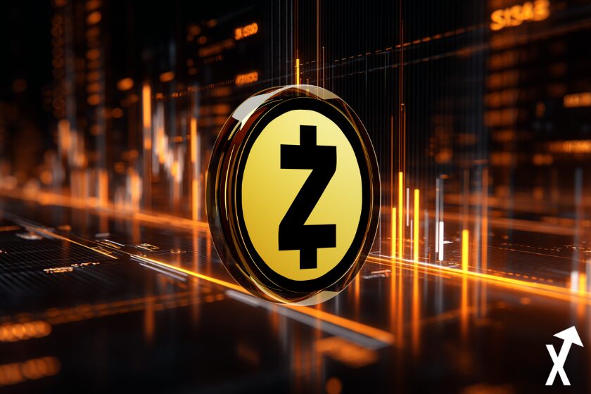 Zcash Münze auf Handelsgrafik Hintergrund.