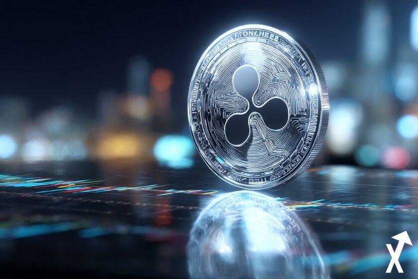 XRP Münze auf futuristischem Hintergrundansicht