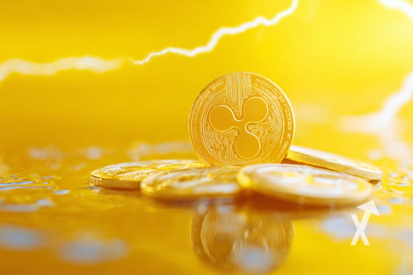 Gelber XRP Coin mit Tokens.