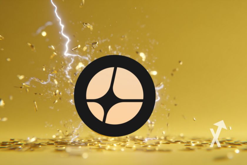 Aster coin in yellow background with electricity