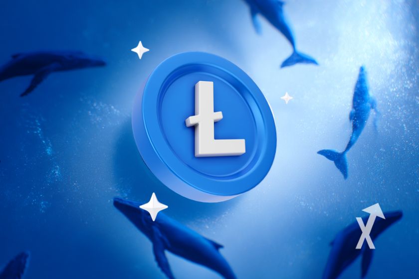 "Litecoin-Münze auf blauem Hintergrund"