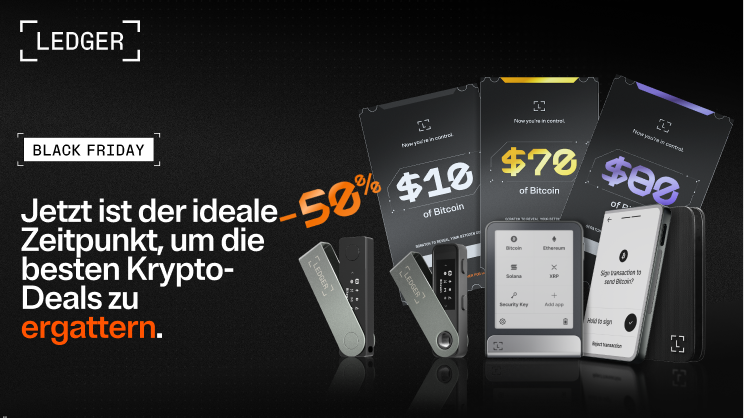 Die Ledger-Schlüssel-Kollektion auf schwarzem Hintergrund für ein Black Friday-Sonderangebot