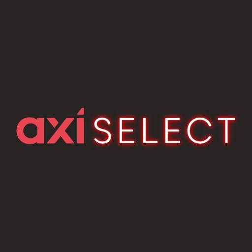 Das rote Logo von Axi Select auf einem dunkelgrauen Hintergrund