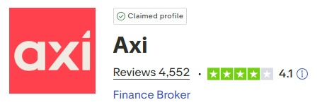 Ein Screenshot der Bewertung von Axi auf der Trustpilot-Website