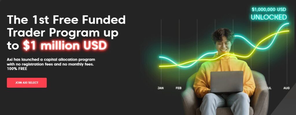 Ein Screenshot der Startseite der Axi Select Website für das 1-Million-Dollar-Programm