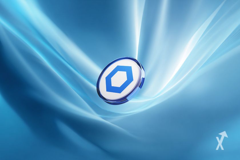 "LINK-Token auf blauem Hintergrund, abstrakte Form"