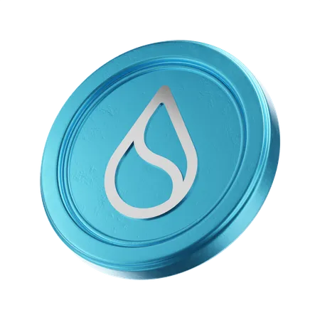 Crypto Logo SUI blau und weiß auf weißem Hintergrund