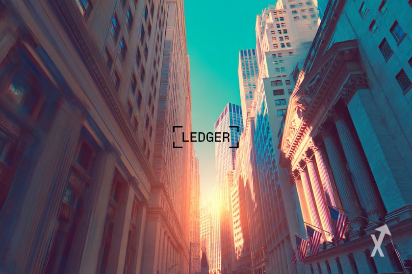 "Logo von Ledger in Wall Street, New York"