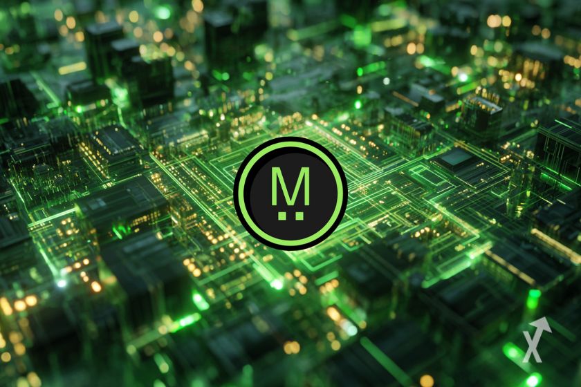 "MegaETH Logo auf grüner Platine"