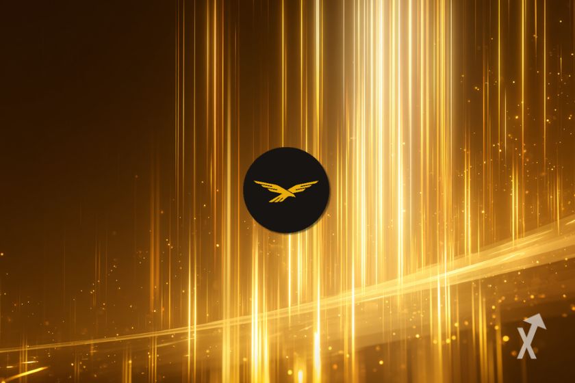 "Goldene Glanzlichter um das WLFI-Logo"