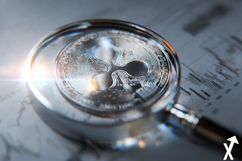 "Silber XRP Münze auf Lupe"