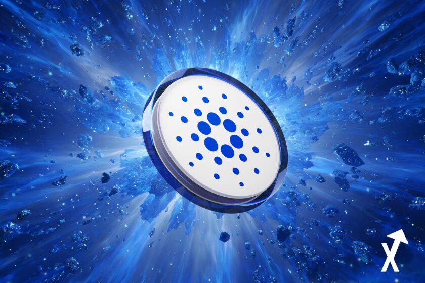 "Cardano Münze blau weiß Hintergrund Krypto"