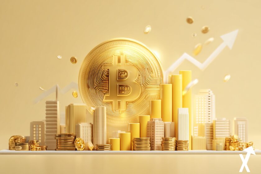 Bitcoin Marktkrypto-Münze auf sauberem Hintergrund.