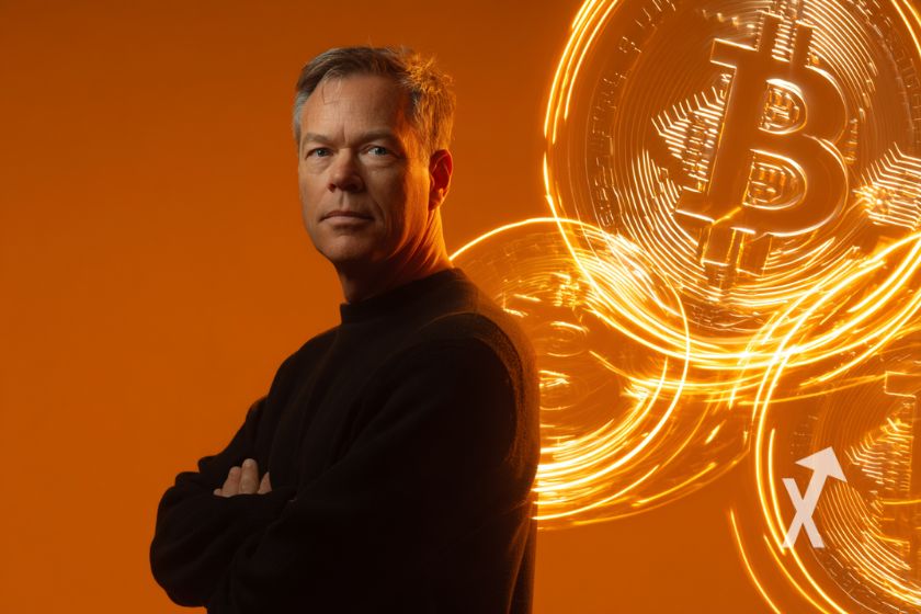 Michael Saylor mit Bitcoin auf orange.