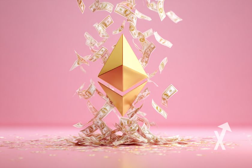 Ethereum-Logo auf gelbem Hintergrund.