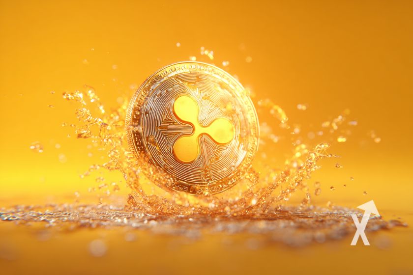 XRP-M&uuml;nze mit orangefarbenem Hintergrund.