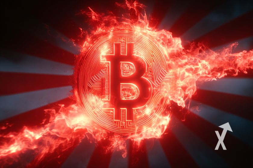 "Bitcoin in rotem Flammenhintergrund"