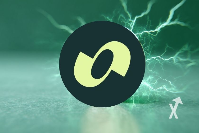 Münz-Harmonix-Logo auf grünem Hintergrund.