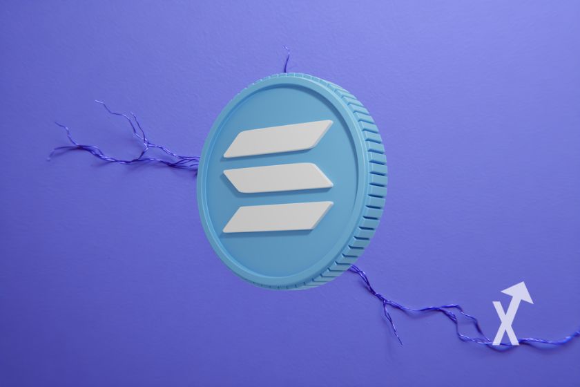 Solana M&uuml;nze auf lila Hintergrund.