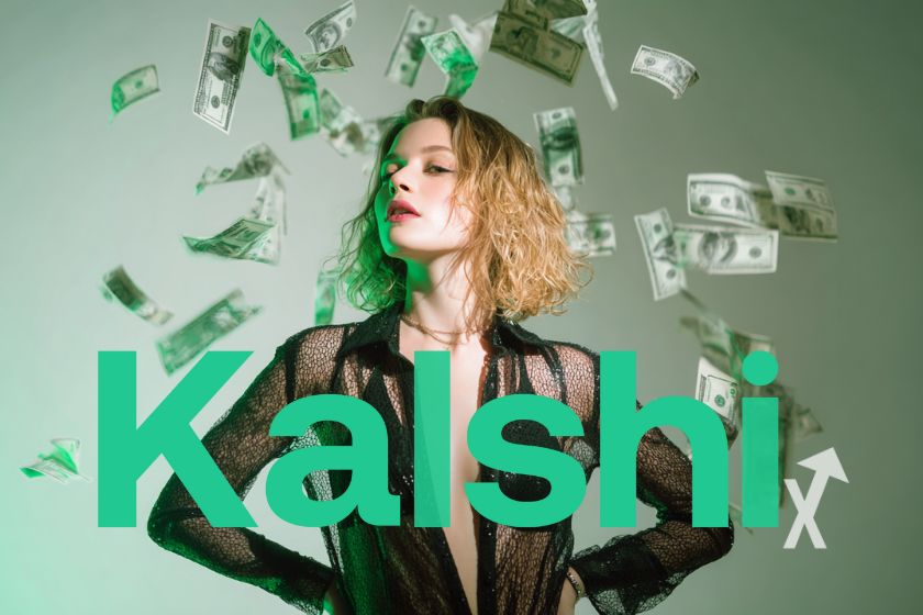 Frau vor grünem Hintergrund mit Dollarnoten.