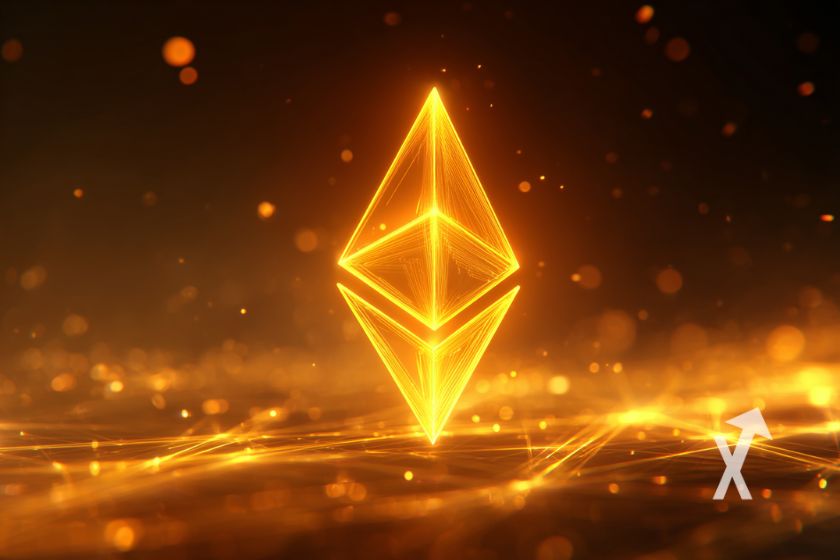 "Ethereum-Logo in Orange auf Schwarz"