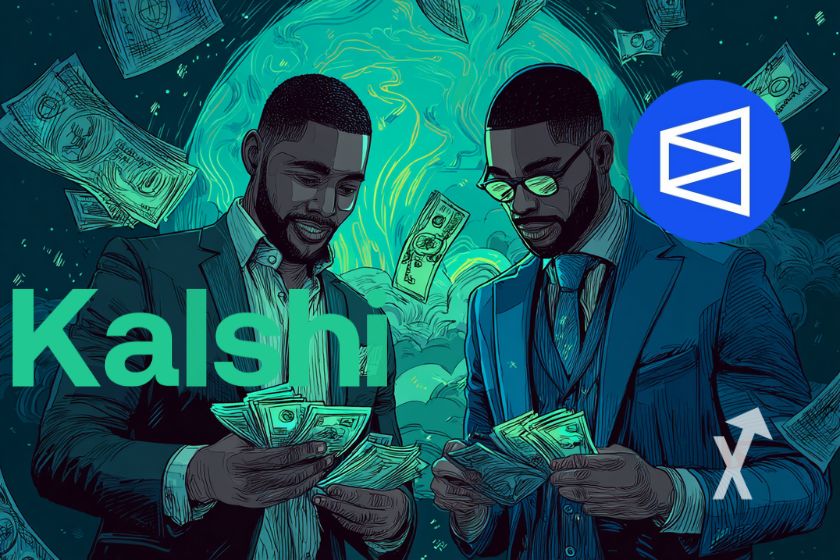 Zwei M&auml;nner z&auml;hlen Dollarb&uuml;ndel auf gr&uuml;nem Hintergrund.