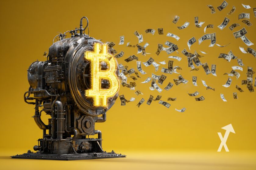 Bitcoin Miner in gelber Umgebung.