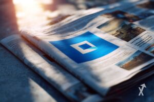 Papierjournal mit blauem Quadratcoverbild.