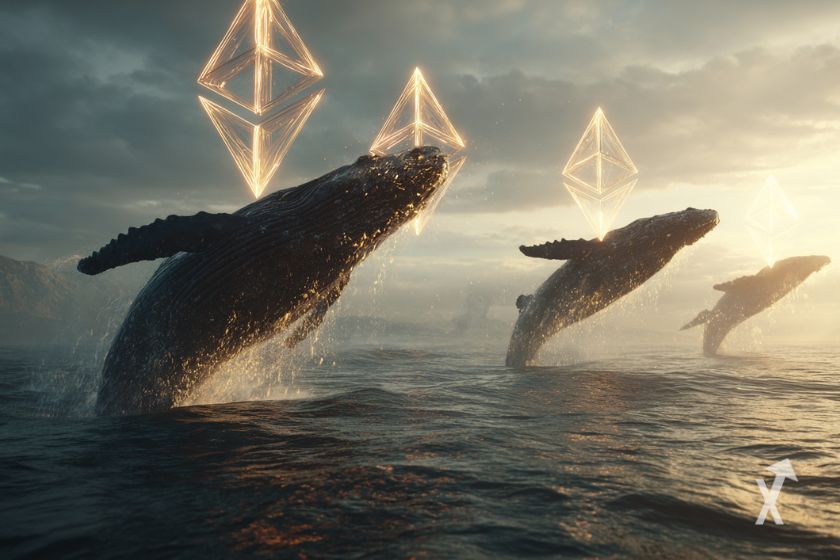 Wale schwimmen neben 3D-ETH-Logos.