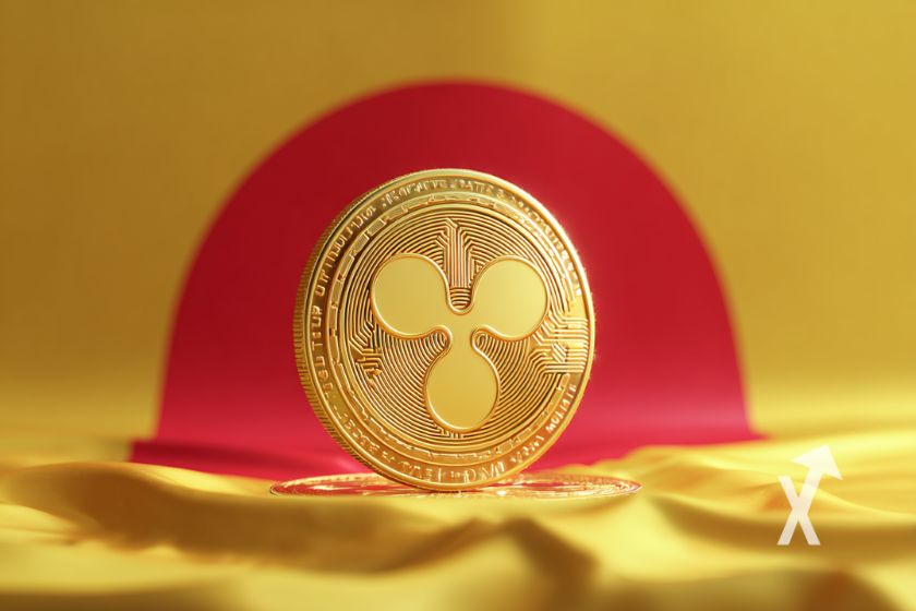 coin xrp en jaune sur un fond jaune avec rond rouge