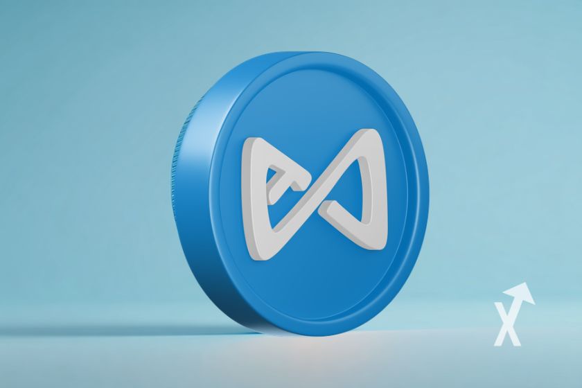 Coin AXS de Axie infinity en bleu sur un fond bleu clair